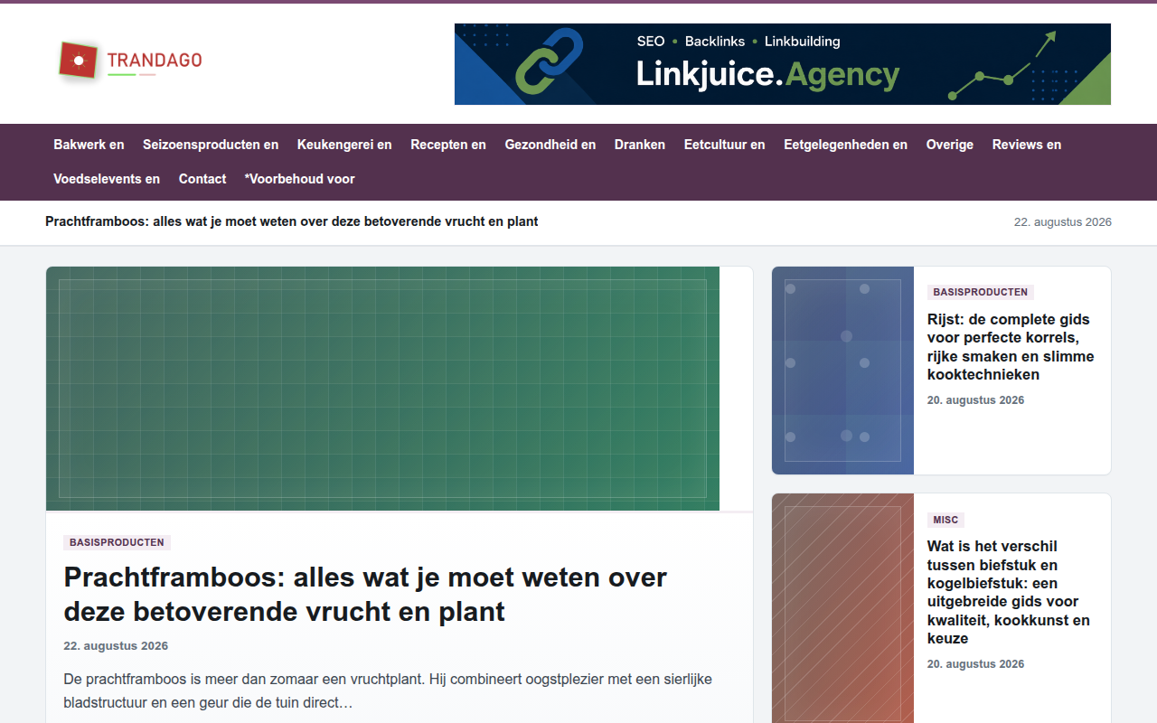 Screenshot van trandago.nl