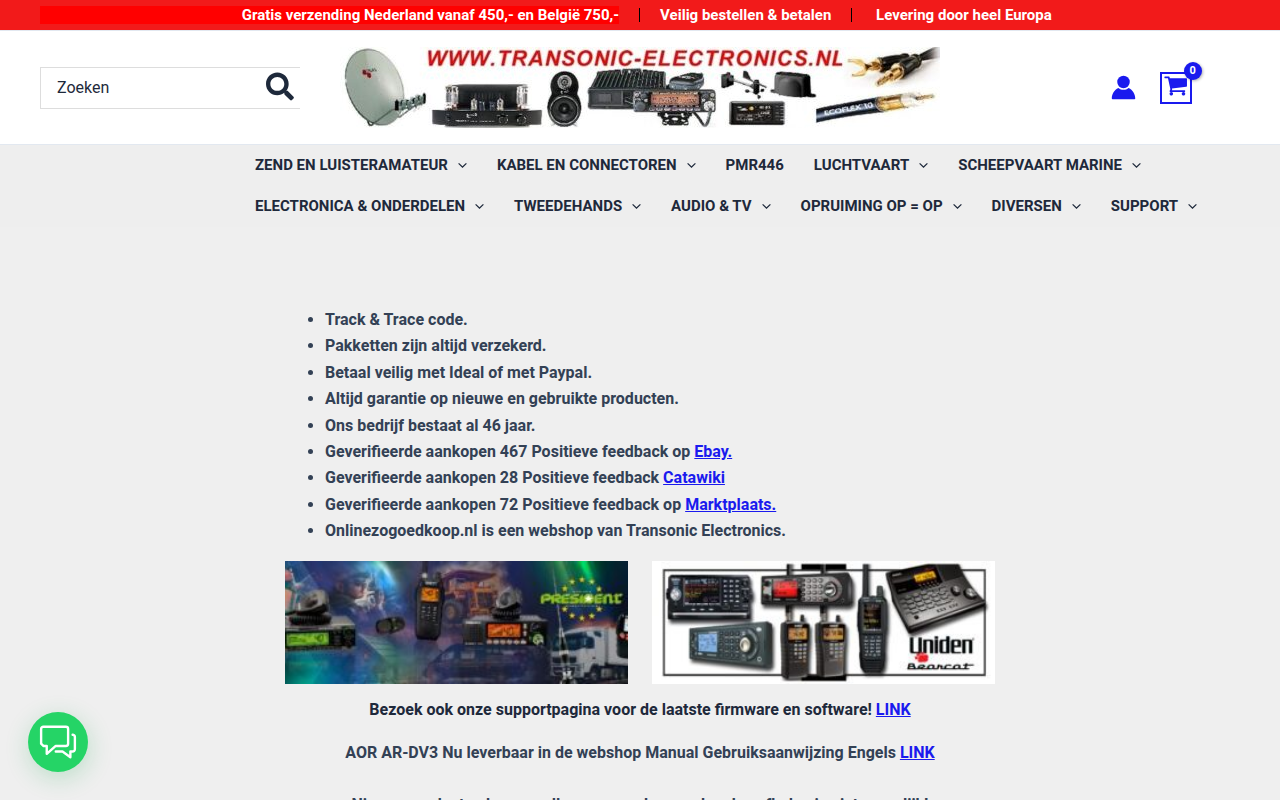 Screenshot van transonic-electronics.nl