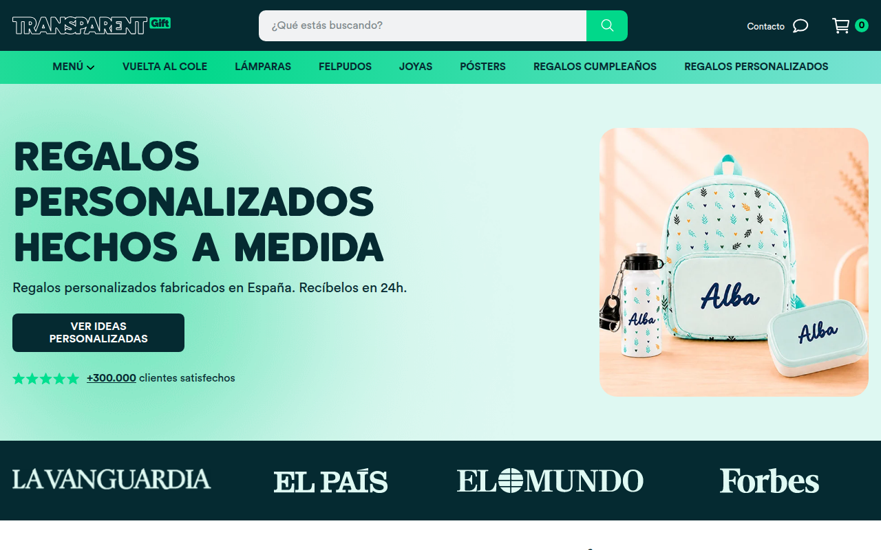 Screenshot van transparentgift.com