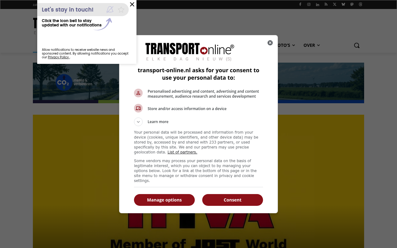 Screenshot van transport-online.nl