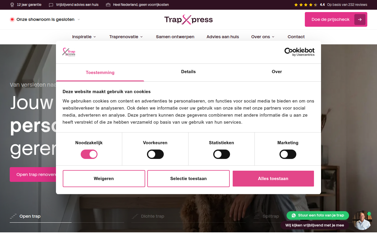 Screenshot van trapxpress.nl