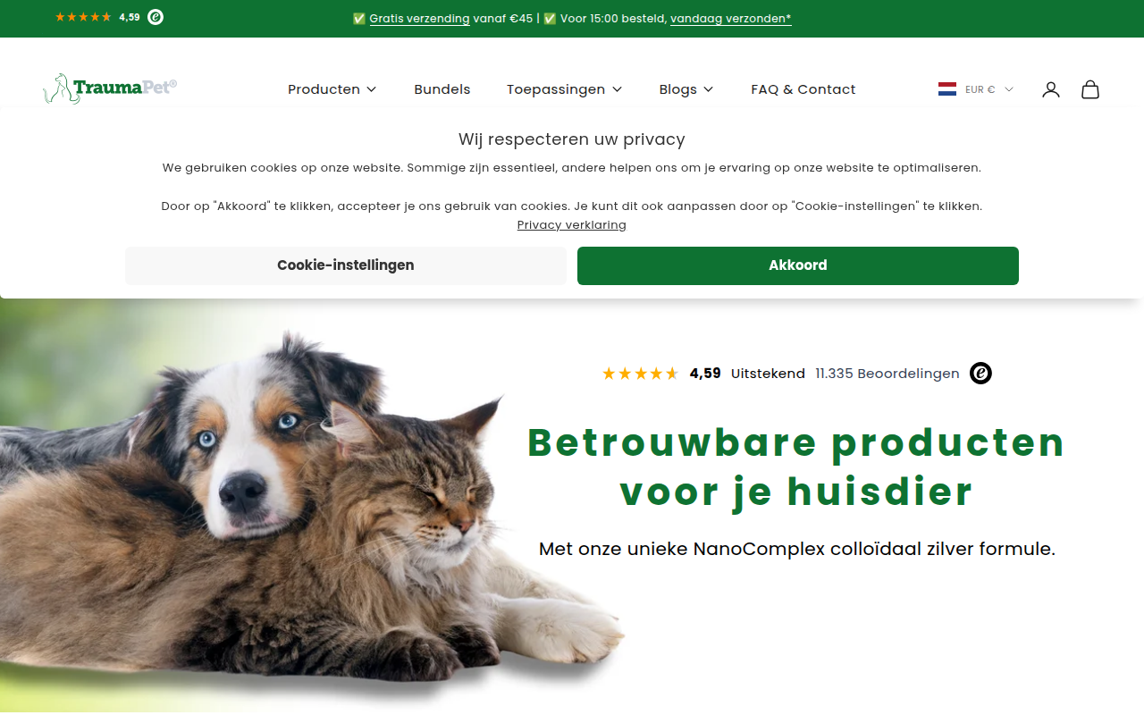 Screenshot van traumapet.nl