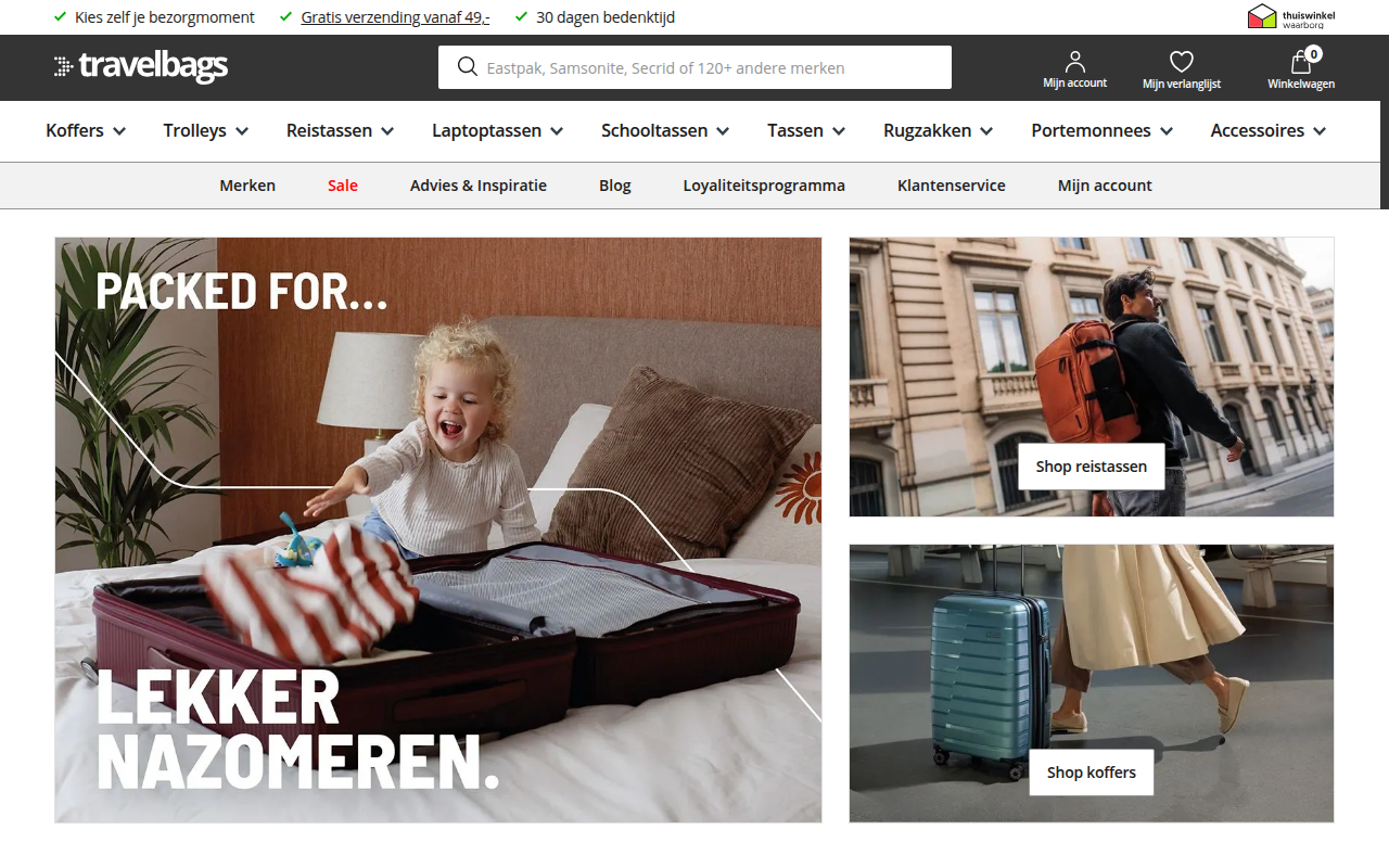 Screenshot van travelbags.nl
