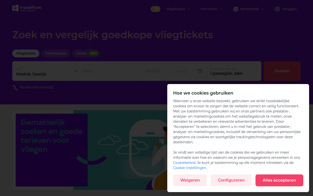 Screenshot van travelfrom.nl