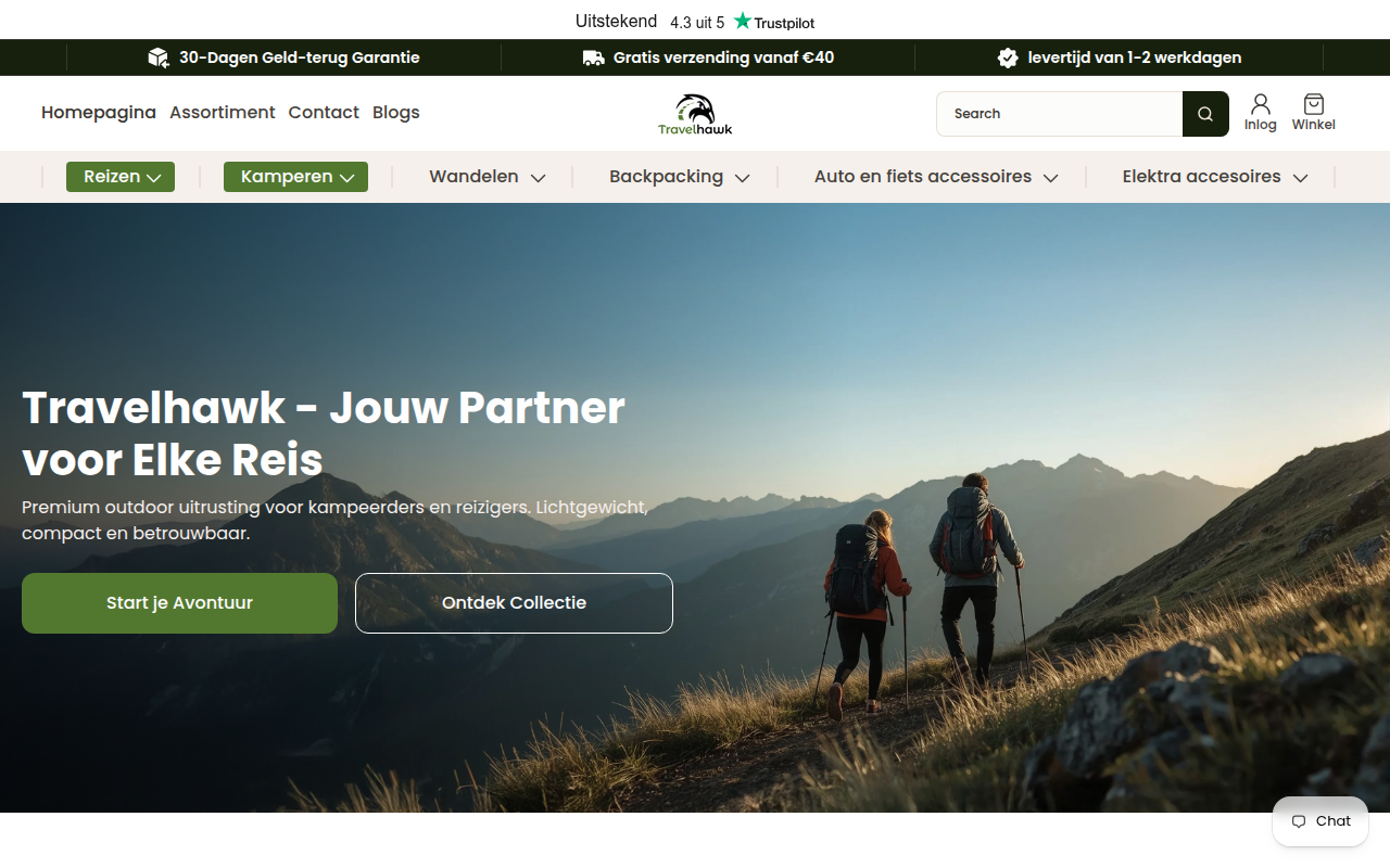 Screenshot van travelhawk.nl