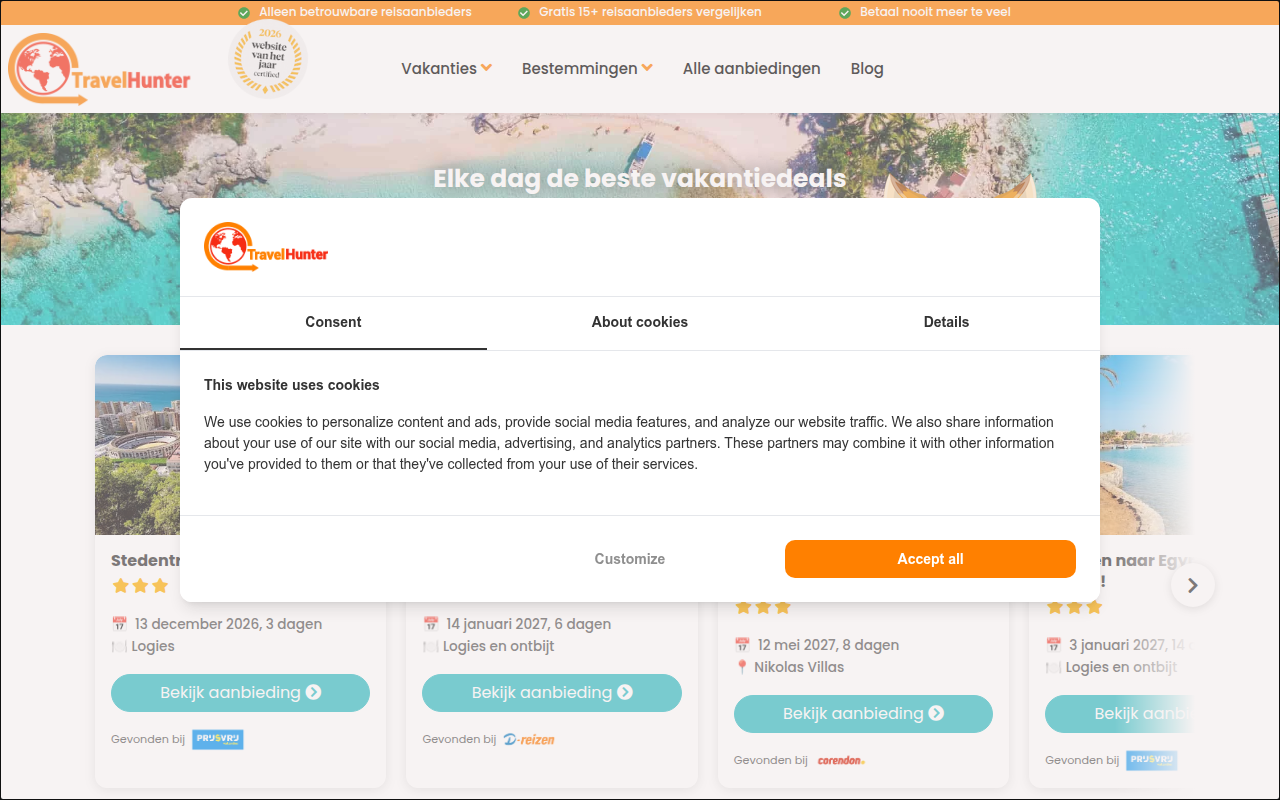 Screenshot van travelhunter.nl