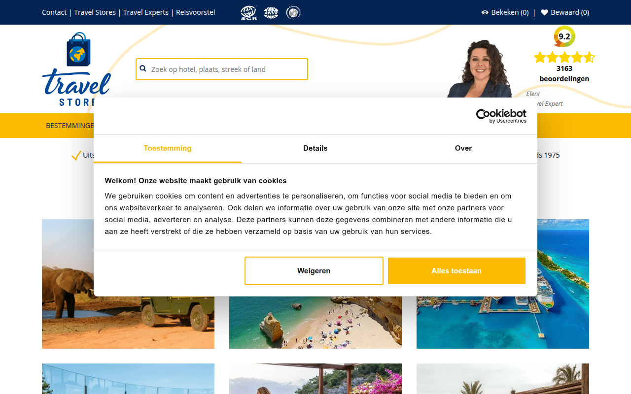 Screenshot van travelstore.nl