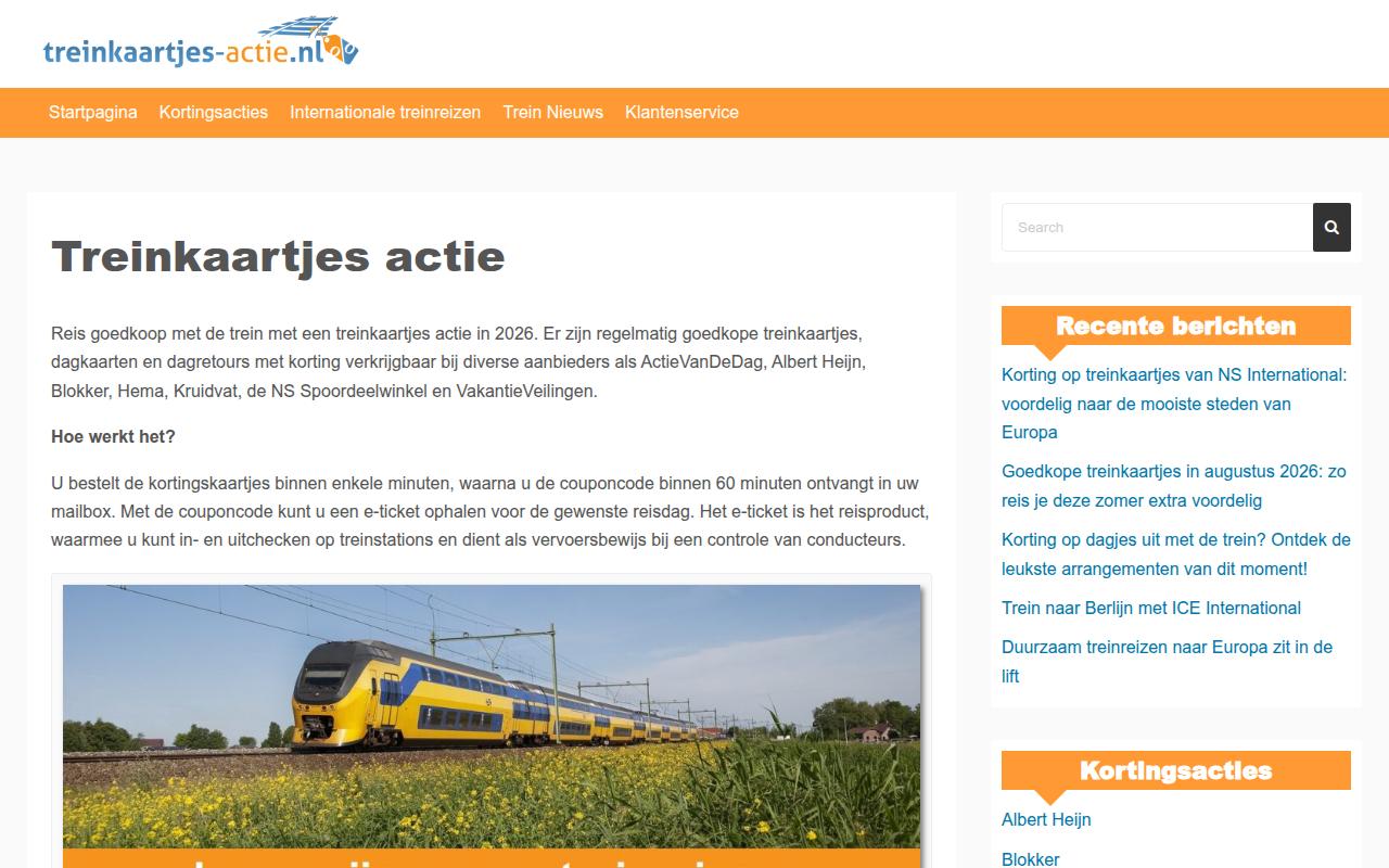Screenshot van treinkaartjes-actie.nl