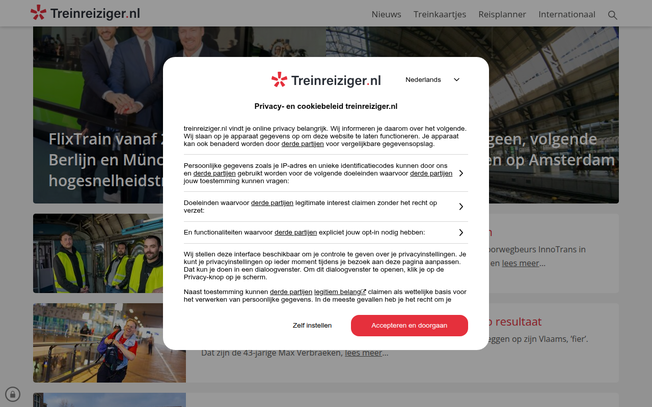 Screenshot van treinreiziger.nl