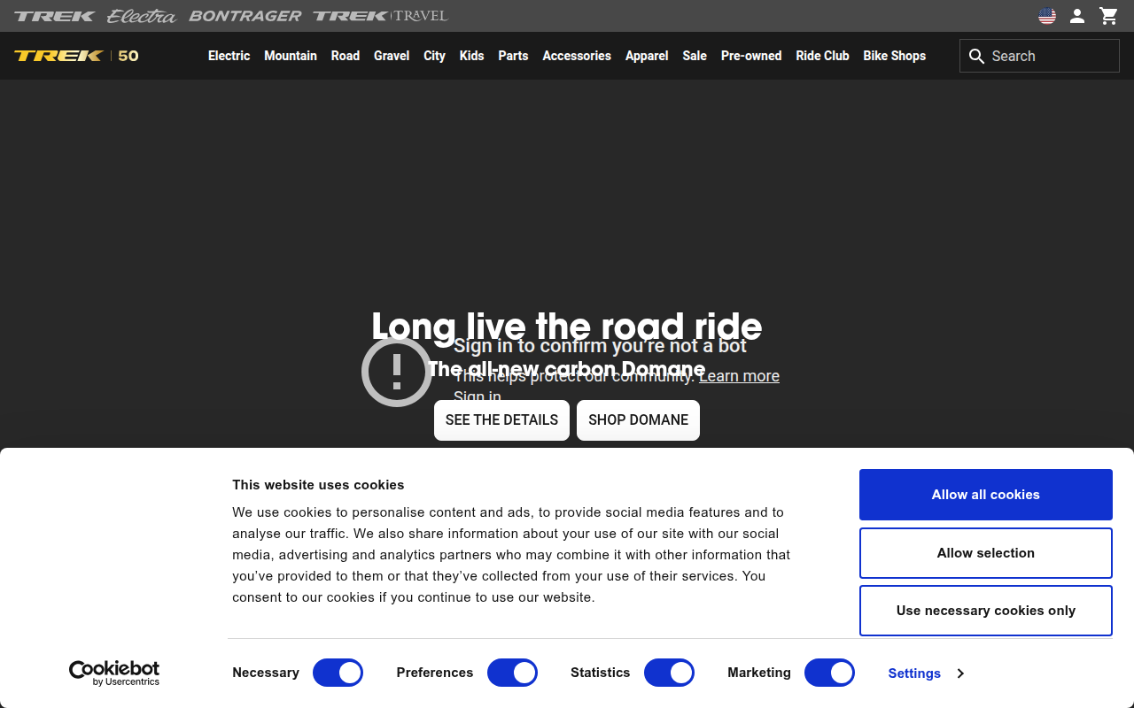 Screenshot van trekbikes.com