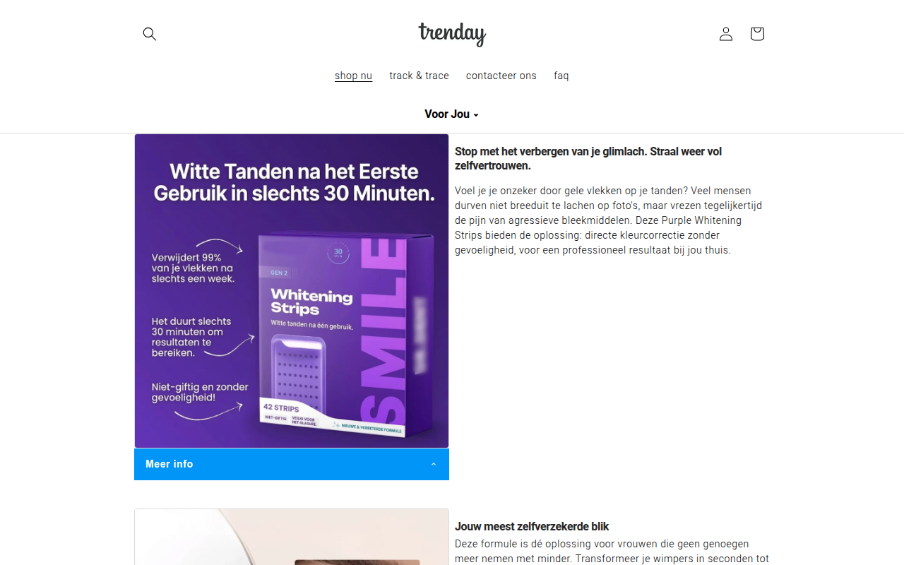Screenshot van trenday.nl