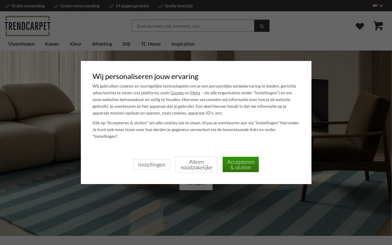 Screenshot van trendcarpet.nl