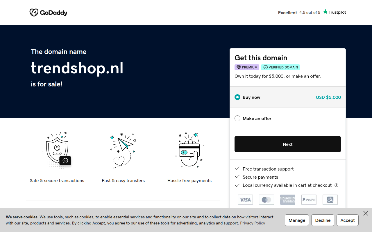 Screenshot van trendshop.nl