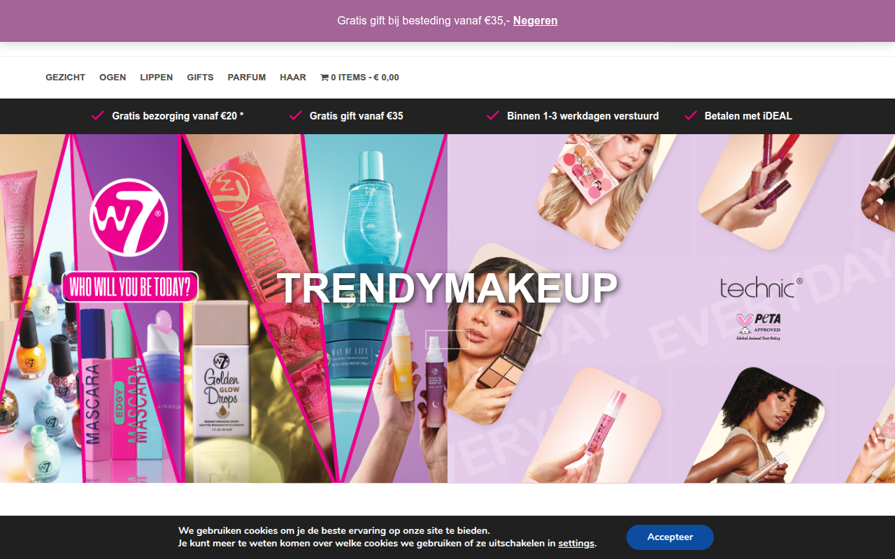 Screenshot van trendymakeup.nl