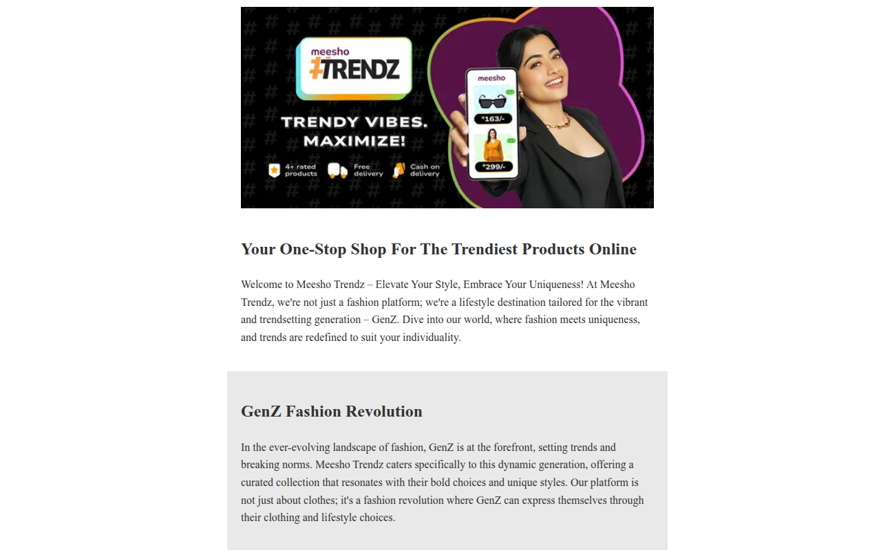 Screenshot van trendz.co