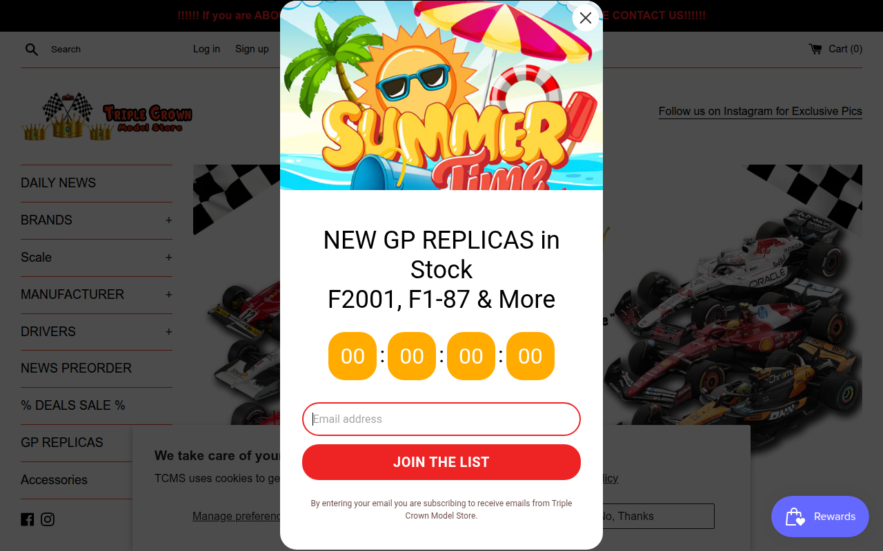 Screenshot van triplecrownmodelstore.com