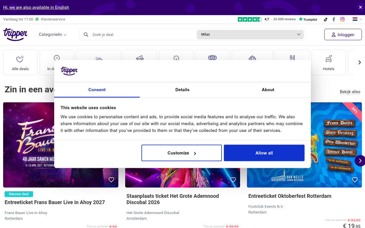 Screenshot van tripper.nl