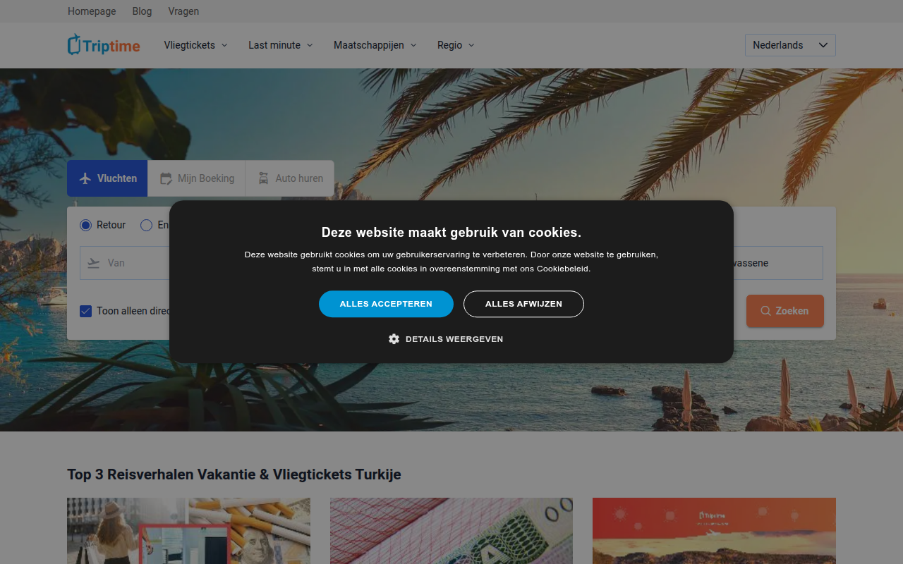 Screenshot van triptime.nl