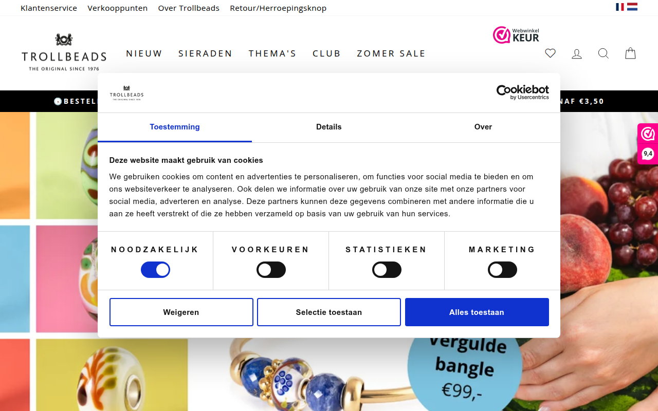 Screenshot van trollbeads.nl
