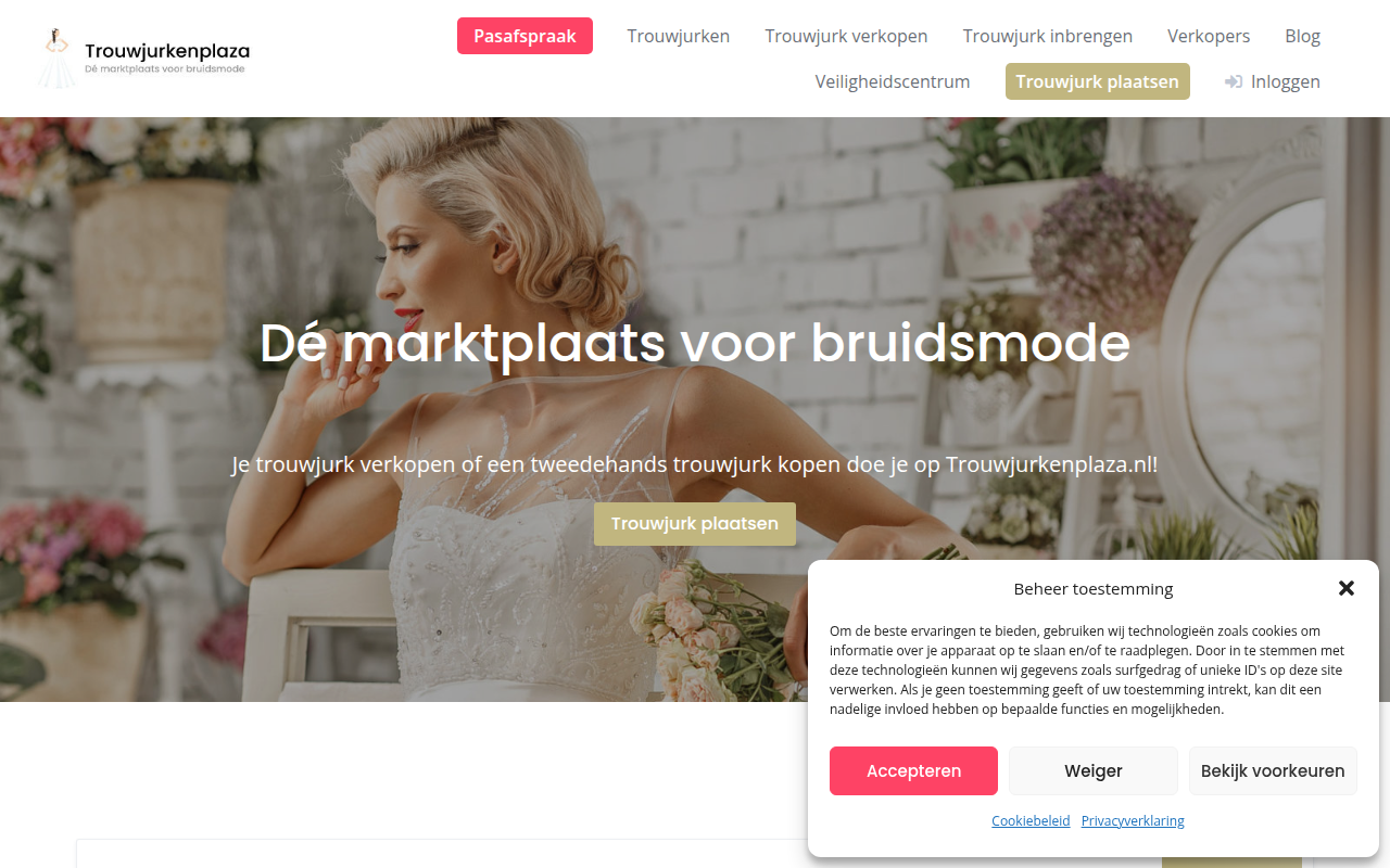 Screenshot van trouwjurkenplaza.nl
