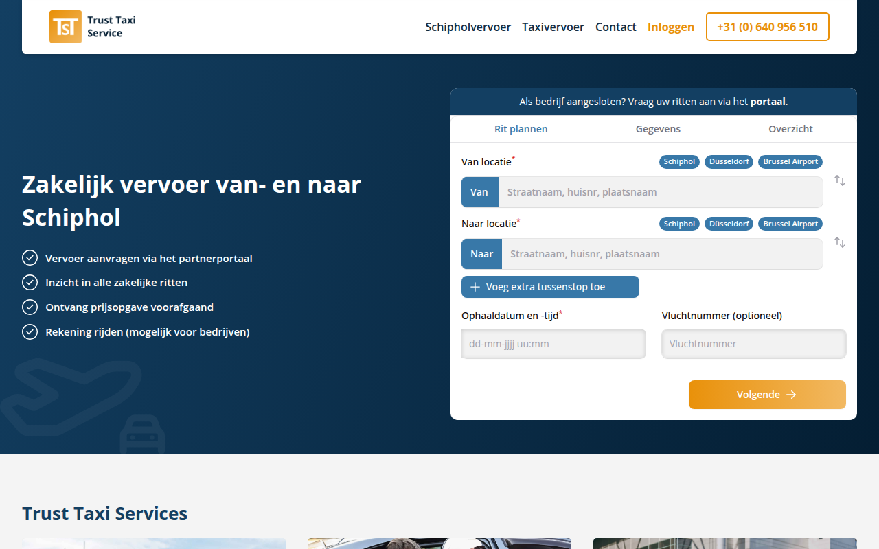 Screenshot van trusttaxiservice.nl