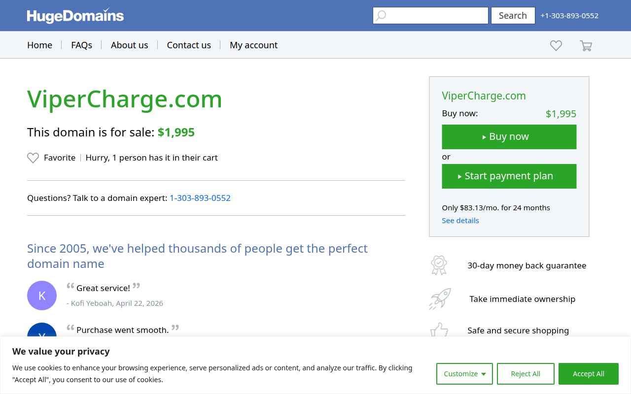 Screenshot van try.vipercharge.com