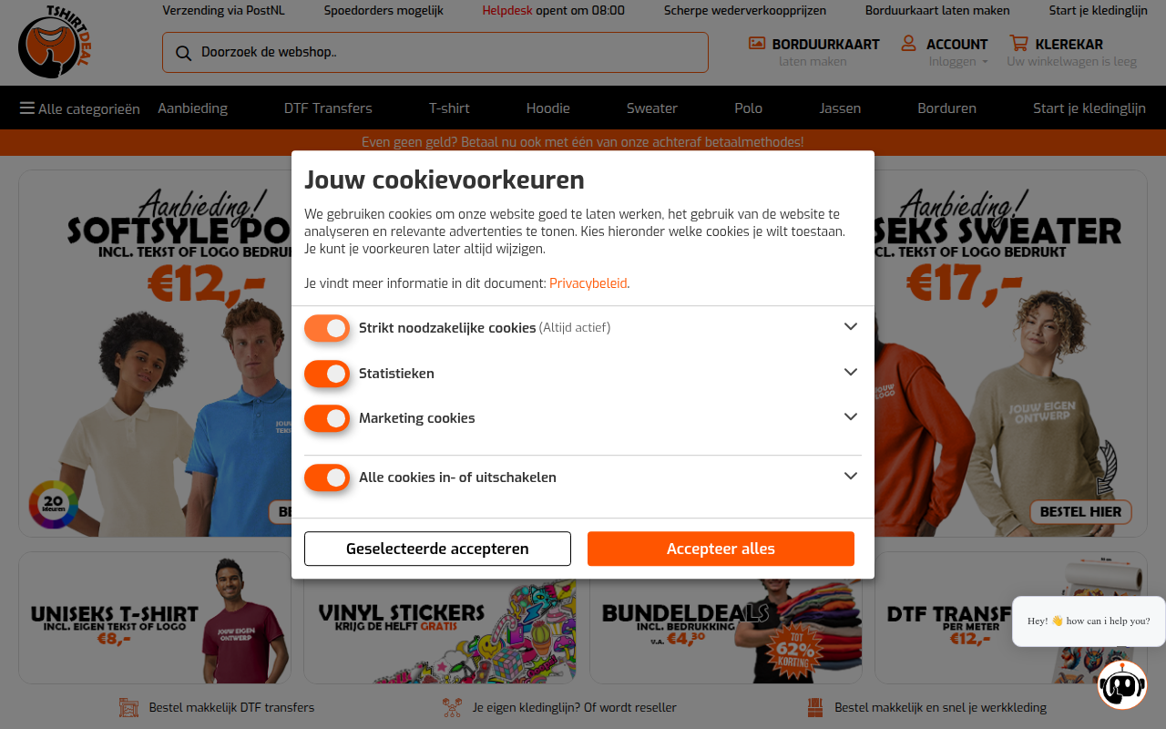 Screenshot van tshirtdeal.nl