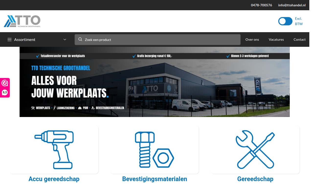 Screenshot van ttohandel.nl