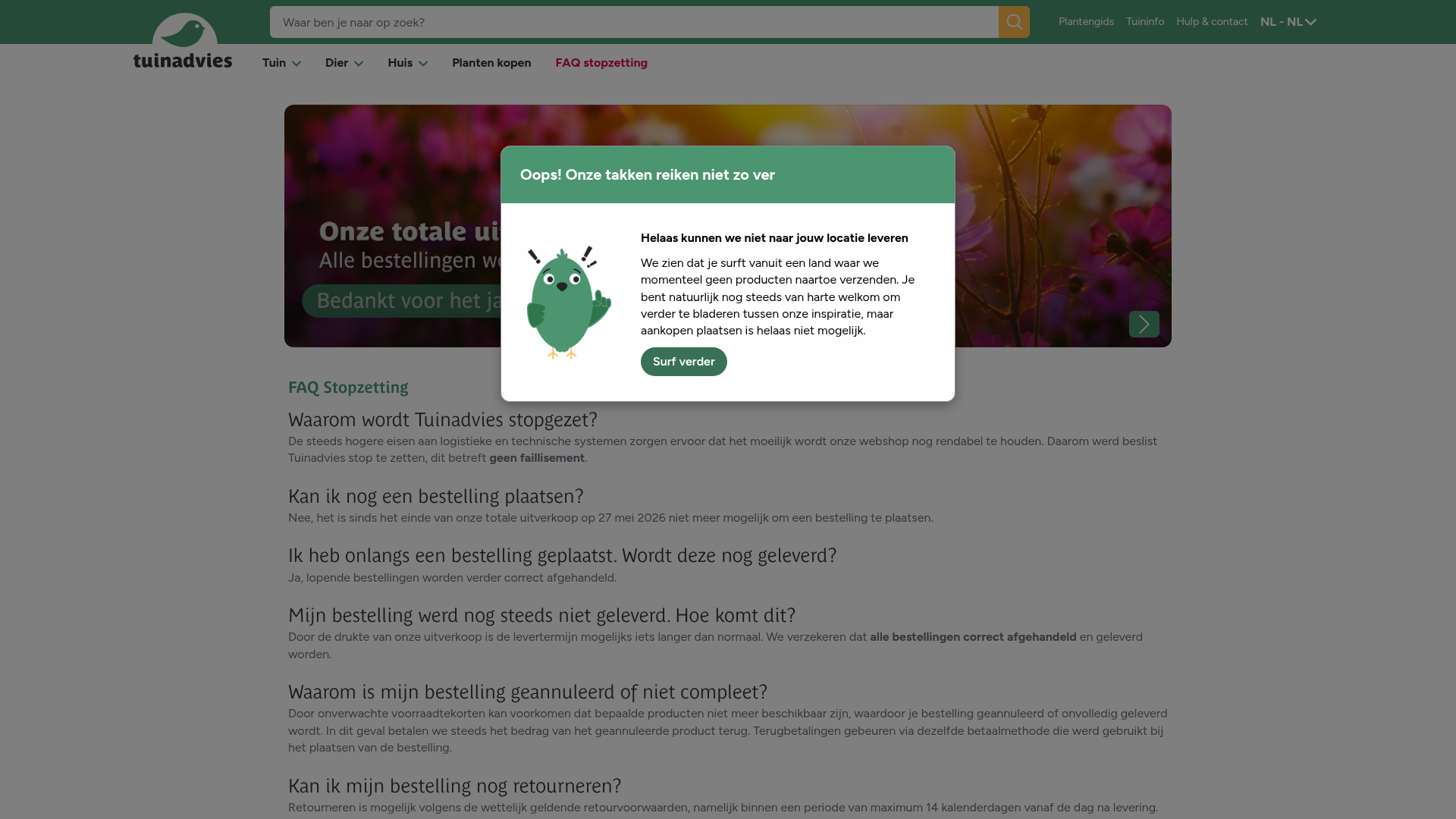 Screenshot van tuinadvies.nl