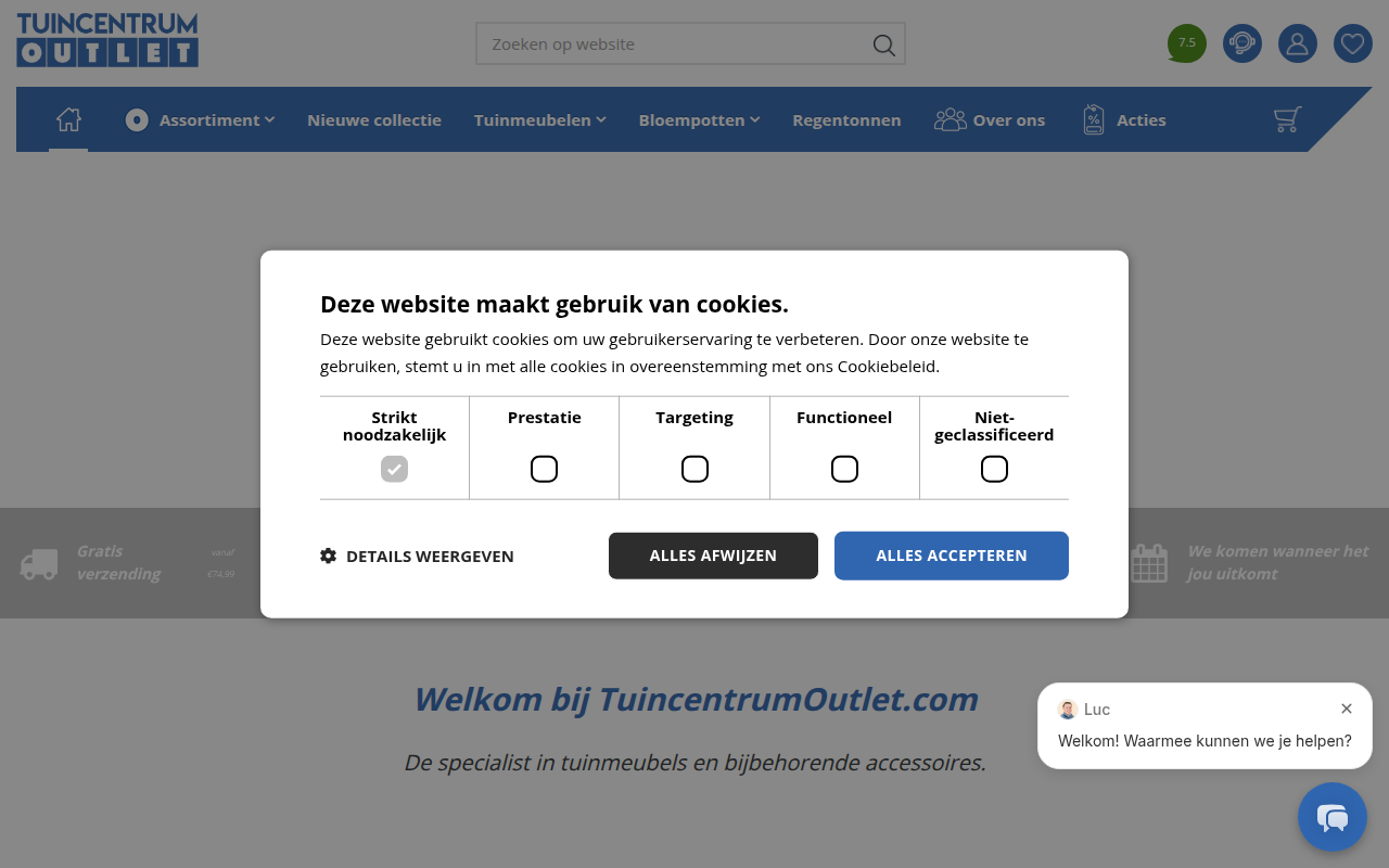 Screenshot van tuincentrumoutlet.com