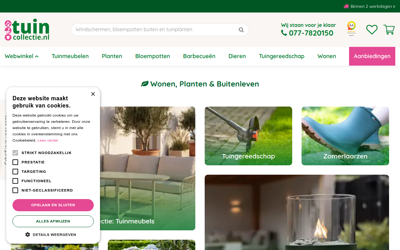 Screenshot van tuincollectie.nl
