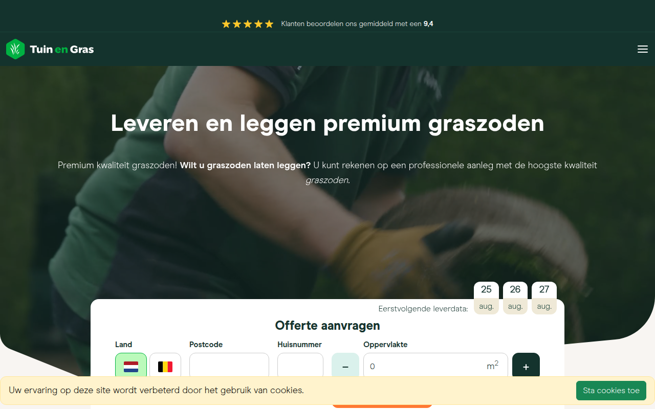 Screenshot van tuinengras.nl