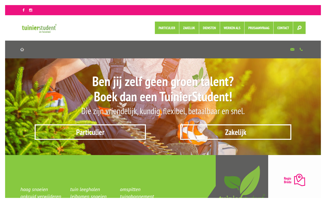 Screenshot van tuinierstudent.nl