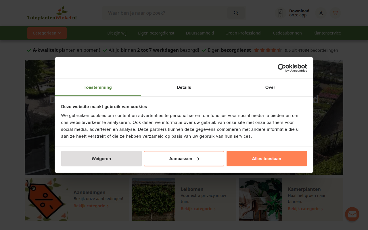 Screenshot van tuinplantenwinkel.nl