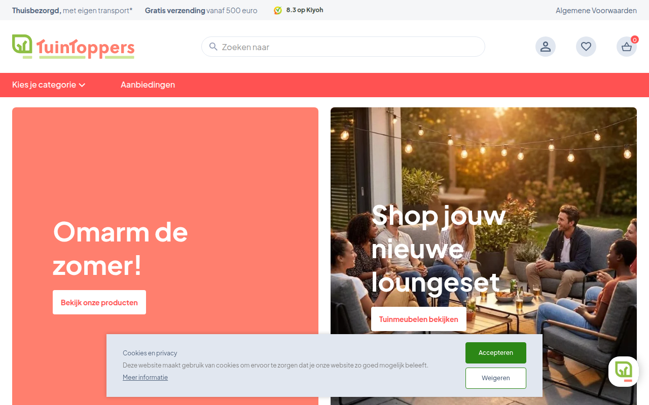 Screenshot van tuintoppers.nl