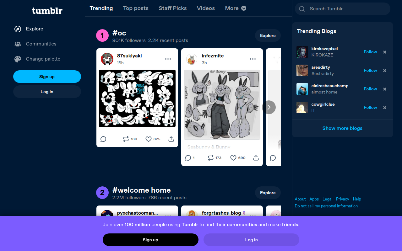Screenshot van tumblr.com