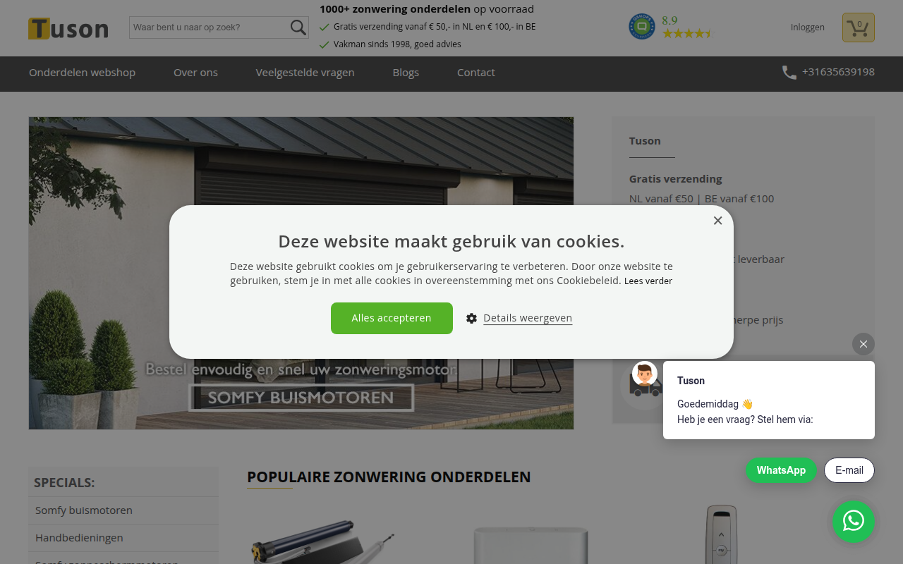 Screenshot van tuson.nl