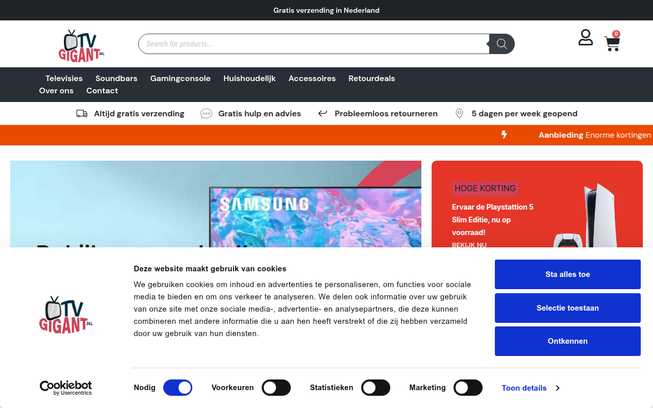 Screenshot van tv-gigant.nl
