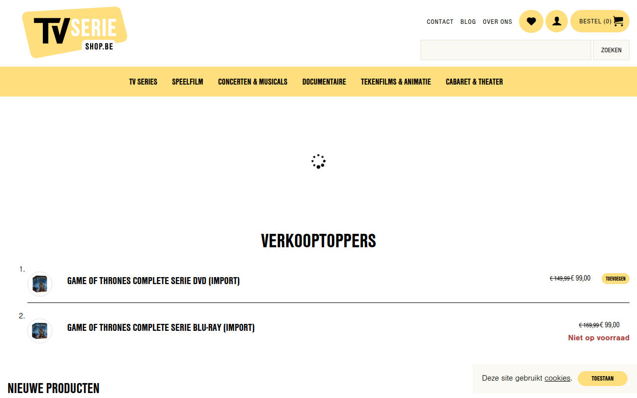 Screenshot van tvserieshop.be