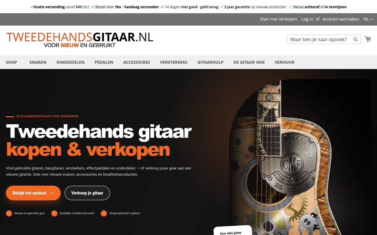 Screenshot van tweedehands-gitaar.nl