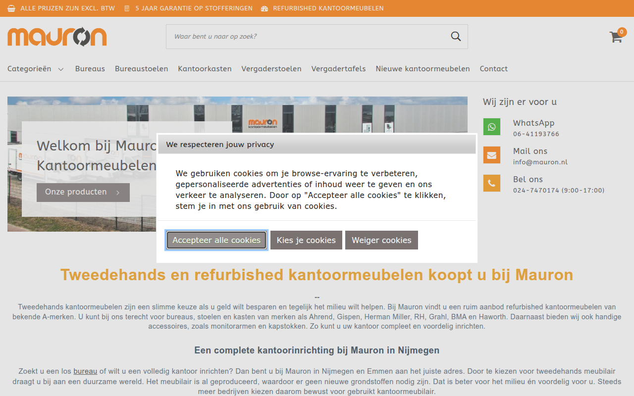 Screenshot van tweedehands-kantoormeubelen.nl