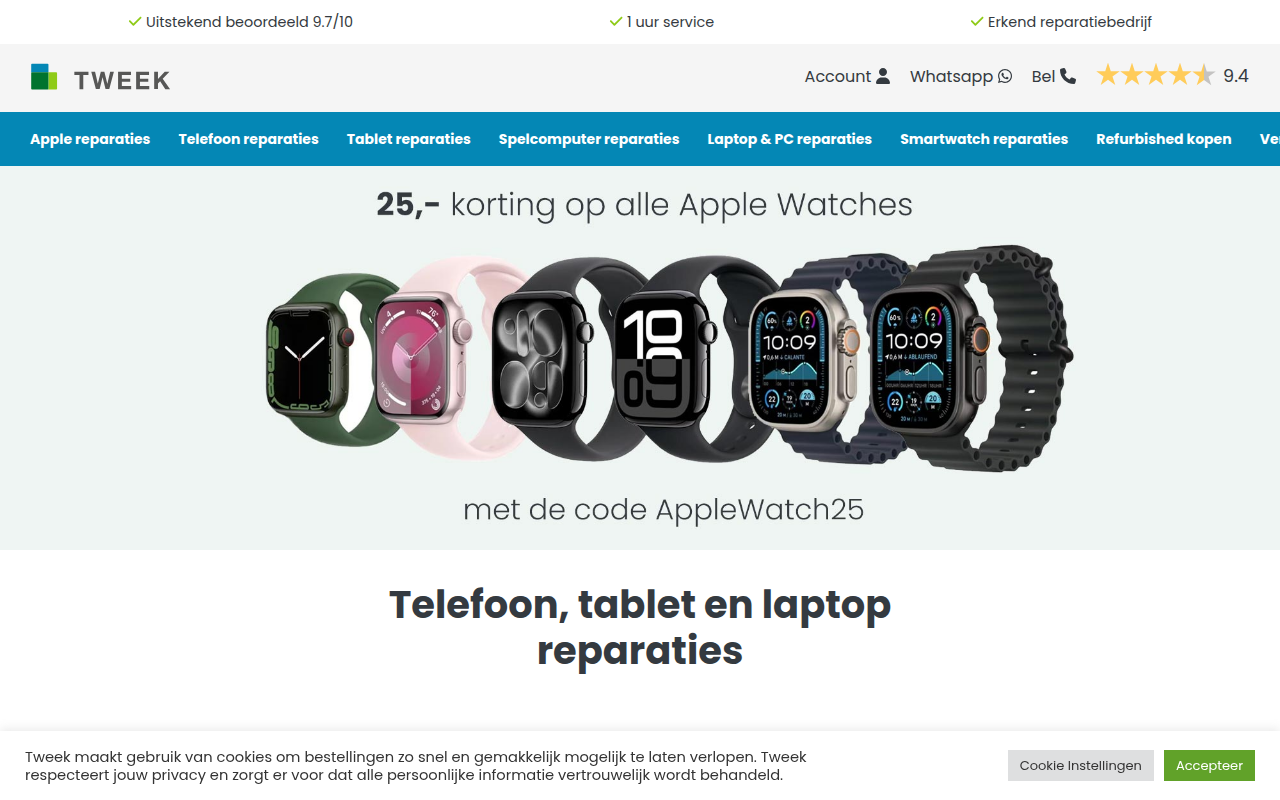 Screenshot van tweek.nl