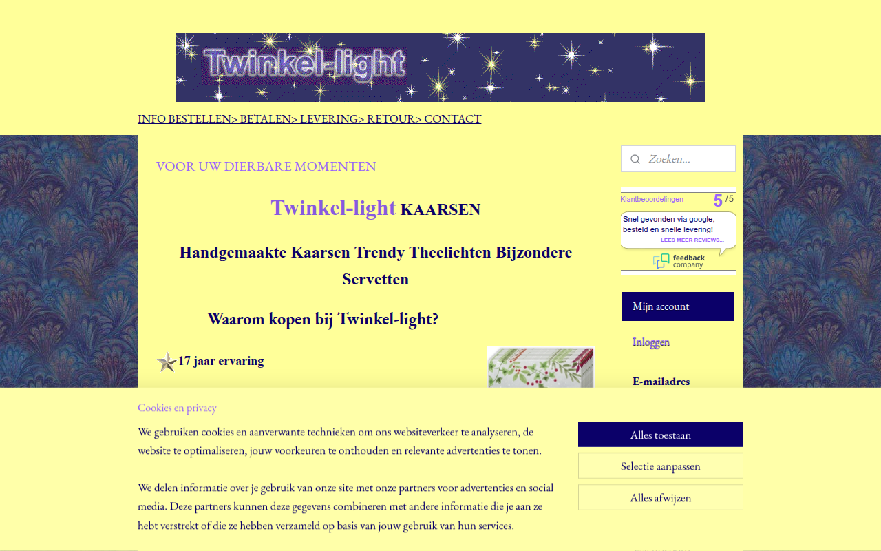 Screenshot van twinkel-light.nl
