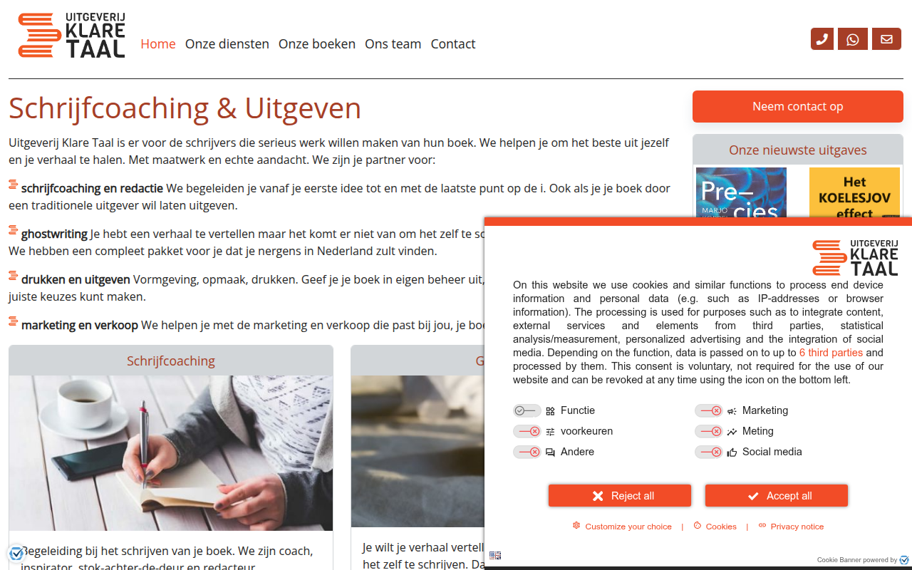 Screenshot van uitgeverijklaretaal.nl