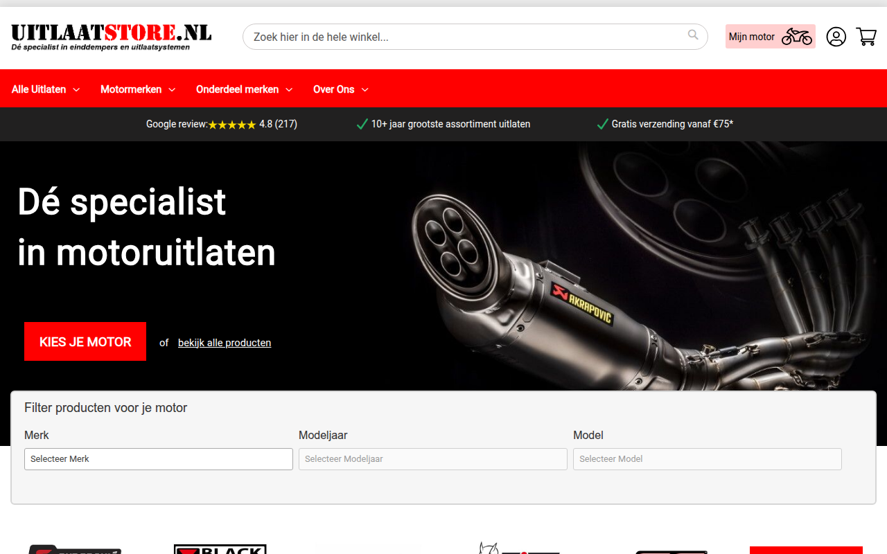 Screenshot van uitlaatstore.nl