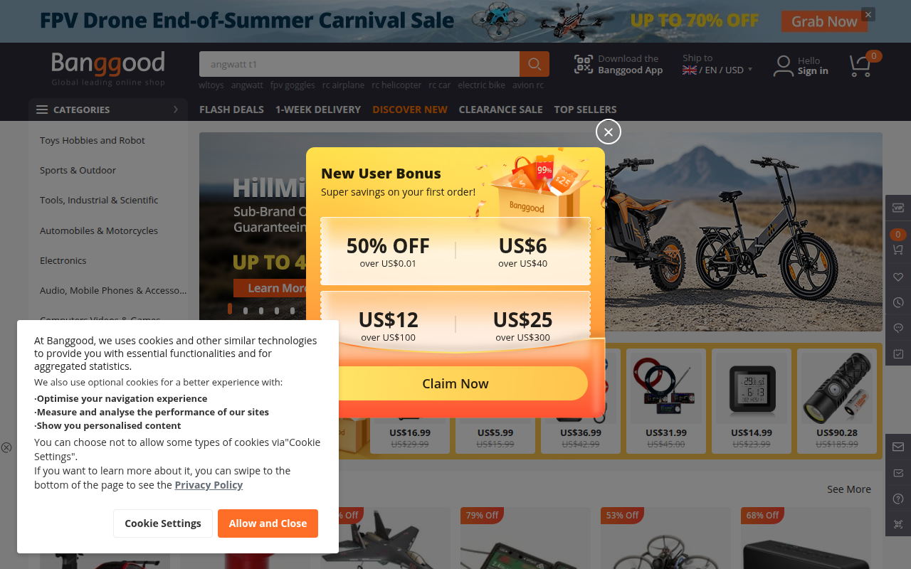 Screenshot van uk.banggood.com