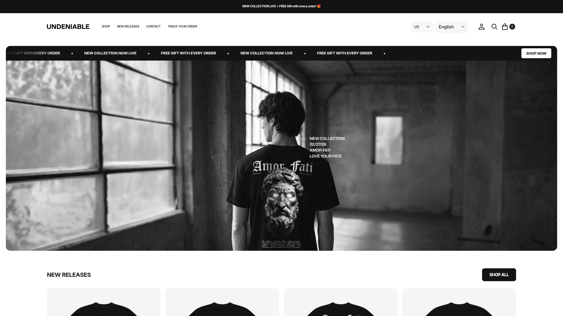 Screenshot van undeniableclothing.co