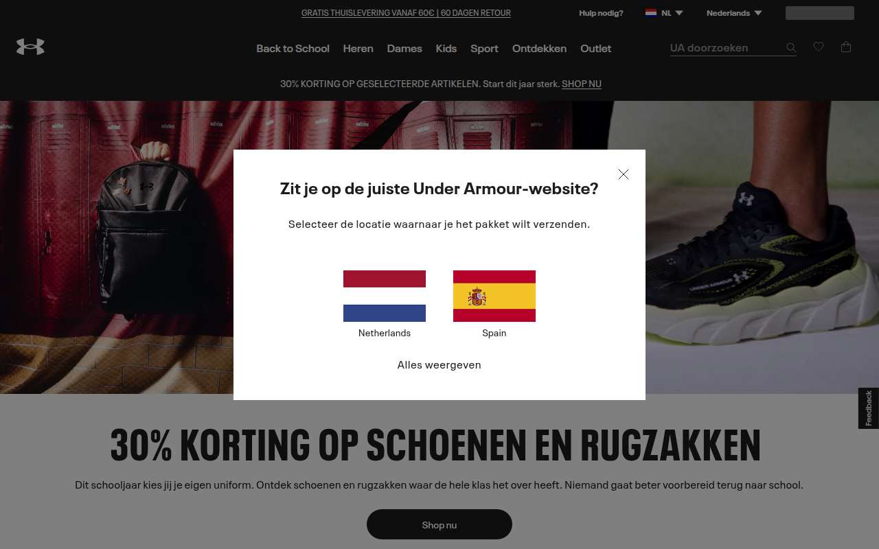 Screenshot van underarmour.nl