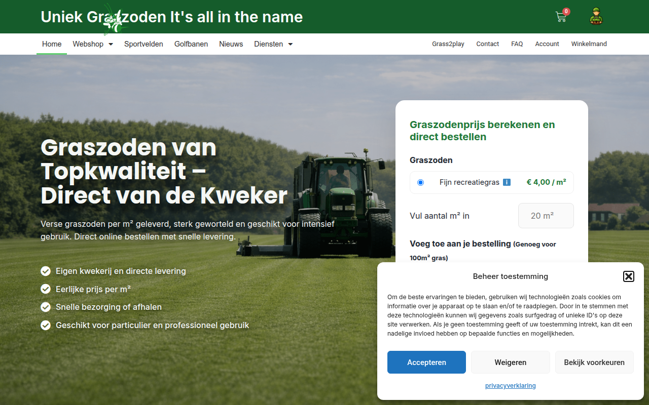 Screenshot van uniekgraszoden.nl
