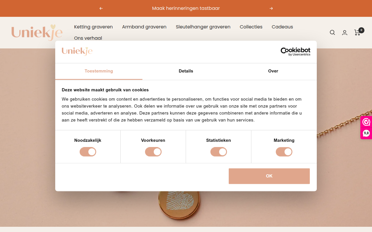 Screenshot van uniekje.nl